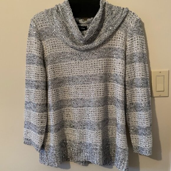 Nue Options White/Grey wTiny Sparkling Silver Discs Sweater Cowl Collar Sz XL - Picture 9 of 9